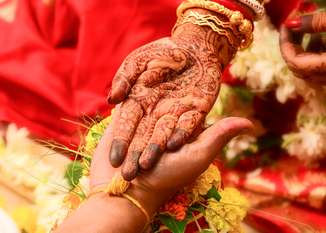 Indian wedding hand on hand ritual.